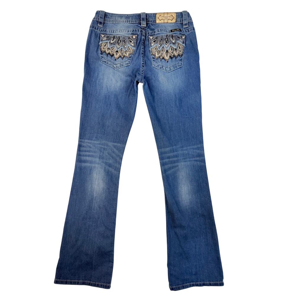 Miss Me Bootcut Jeans Womens 29 Blue Peacock Embroidered Pockets Y2K